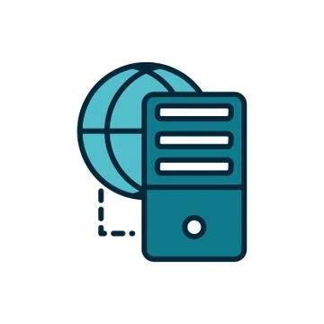World database server connection internet of things line and fill icon Stock Illustration