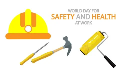 World day for safety at work tools and hard hat Stock Illustration