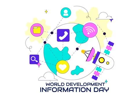 World Development Information Day Illustration Featuring Global Digital Com.. Stock Illustration