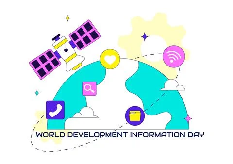 World Development Information Day Illustration Featuring Global Digital Com.. Illustrazione stock