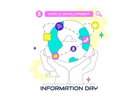 World Development Information Day Illustration Featuring Global Digital Com.. Stock Illustration