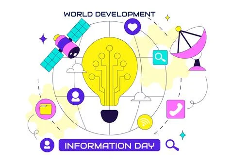World Development Information Day Illustration Featuring Global Digital Com.. Stock Illustration