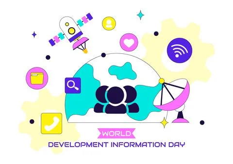 World Development Information Day Illustration Featuring Global Digital Com.. Stock Illustration