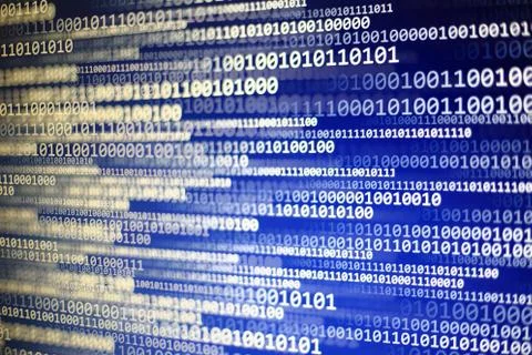 World of digital data on gradient blue abstract background with block shape p Stock Photos