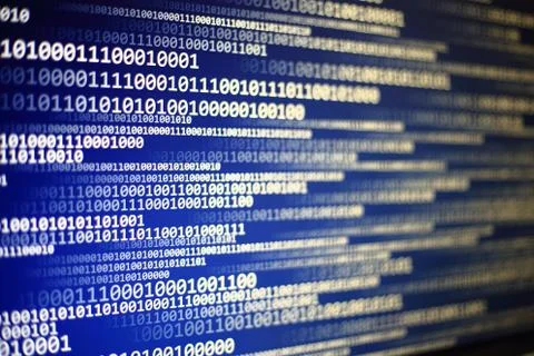 World of digital data on gradient blue abstract background with block shape p Stock Photos