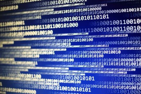 World of digital data on gradient blue abstract background with block shape p Stock Photos