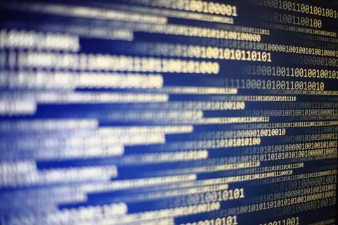 World of digital data on gradient blue abstract background with block shape p Stock Photos