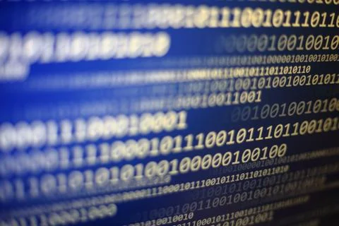 World of digital data on gradient blue abstract background with block shape p Stock Photos