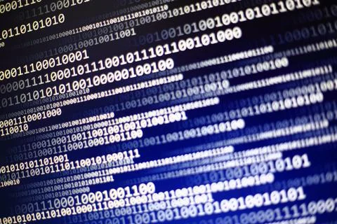 World of digital data on gradient blue abstract background with block shape p Stock Photos