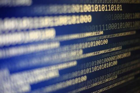 World of digital data on gradient blue abstract background with block shape p Stock Photos