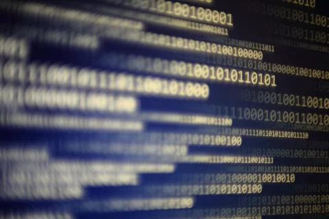 World of digital data on gradient blue abstract background with block shape p Stock Photos