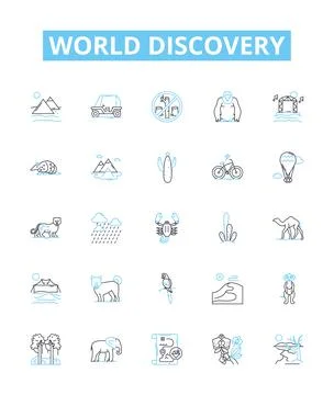 World discovery vector line icons set. Exploration, Expedition, Navigation Stock Illustration