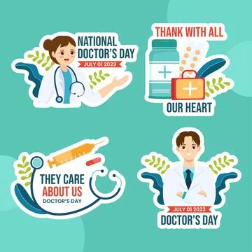 World Doctors Day Label Flat Cartoon Hand Drawn Templates Background Illust.. Stock Illustration