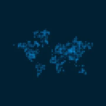 The World dotted glowing map. Shape of the world with blue bright bulbs. Ve.. イラスト素材