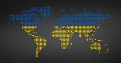 World dotted map with ukrainian Flag color. Pixel map of Ukraine. Dotted map of Stock Illustration
