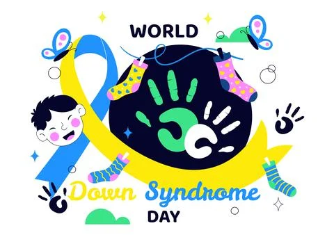 World Down Syndrome Day Vector Illustration March 21 Featuring Blue Yellow .. Stock Illustration
