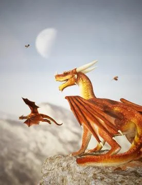 World of Dragon,Fairy tale 3d rendering for book cover or book illustration Stock Illustration