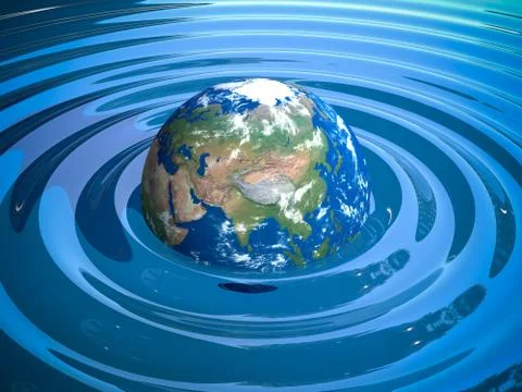 A world that is drowning from global warming / 3D Render Stock Illustration