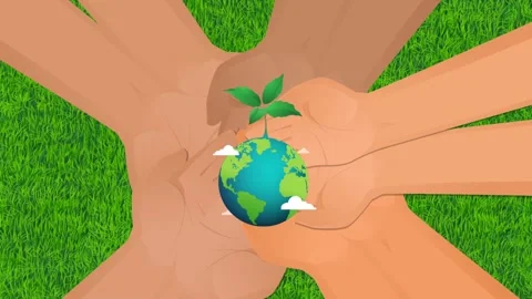 World Earth Day Safe Hands to Earth Animation Background HD Stock Footage 183161182