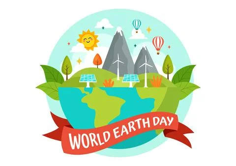 World Earth Day Vector Illustration on April 22 with World Map and Plants o.. Stock Illustration