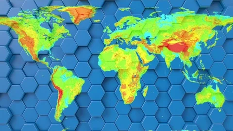 World earth map on looping hexagonal blue background. 3d render animation. Stock Footage 125745105
