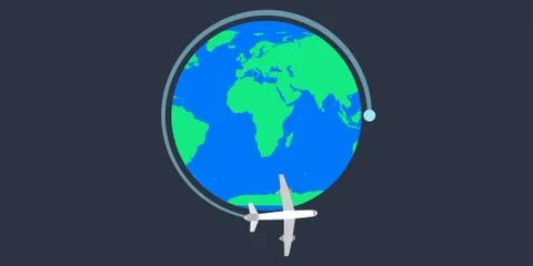 World Earth tavel plane vector illustration. Globe map flight journey tourism Illustrazione stock