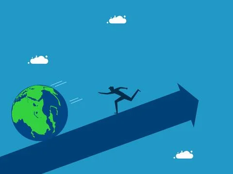 World economic problems. man chasing the falling world Illustrazione stock