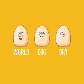 World egg day concept funny illustration with cute white egg cartoon kawaii Stock Illustration
