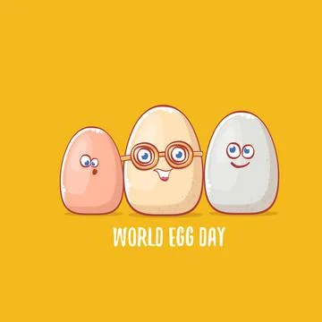 World egg day concept funny illustration with cute white egg cartoon kawaii Stock Illustration