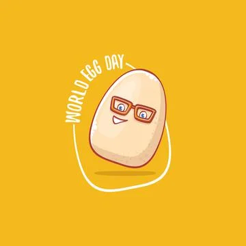 World egg day concept funny illustration with cute white egg cartoon kawaii Stock Illustration