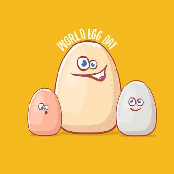 World egg day concept funny illustration with cute white egg cartoon kawaii Stock Illustration