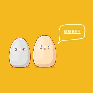 World egg day concept funny illustration with cute white egg cartoon kawaii Stock Illustration