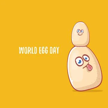 World egg day concept funny illustration with cute white egg cartoon kawaii Stock Illustration