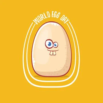 World egg day concept funny illustration with cute white egg cartoon kawaii Stock Illustration