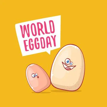 World egg day concept funny illustration with cute white egg cartoon kawaii Stock Illustration