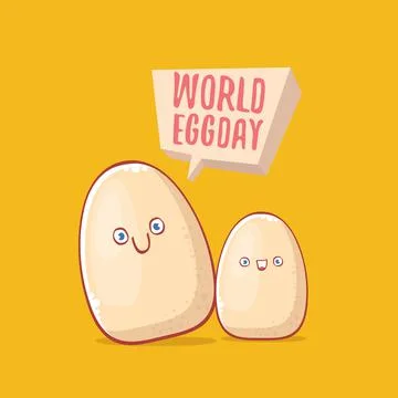 World egg day concept funny illustration with cute white egg cartoon kawaii Stock Illustration