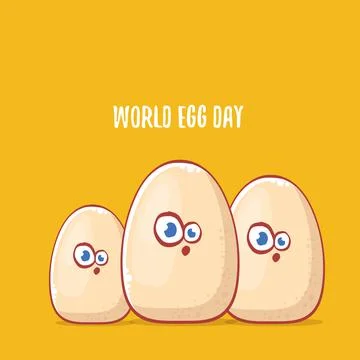 World egg day concept funny illustration with cute white egg cartoon kawaii Stock Illustration