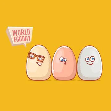 World egg day concept funny illustration with cute white egg cartoon kawaii Stock Illustration