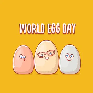 World egg day concept funny illustration with cute white egg cartoon kawaii Stock Illustration