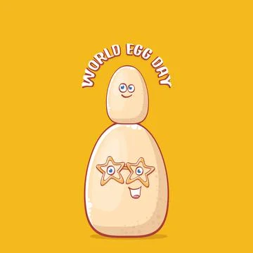 World egg day concept funny illustration with cute white egg cartoon kawaii Stock Illustration