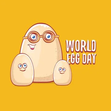 World egg day concept funny illustration with cute white egg cartoon kawaii Stock Illustration