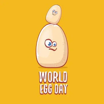 World egg day concept funny illustration with cute white egg cartoon kawaii Stock Illustration