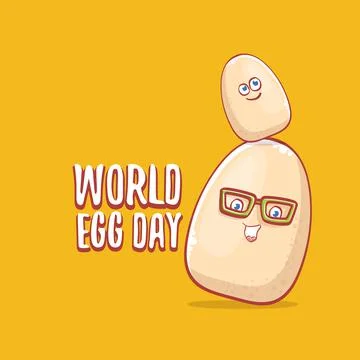 World egg day concept funny illustration with cute white egg cartoon kawaii Stock Illustration