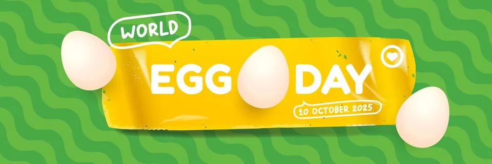 World Egg Day horizontal wide banner template on green geometric background Stock Illustration