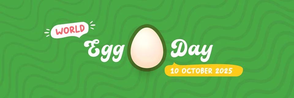 World Egg Day horizontal wide banner template on green geometric background Stock Illustration
