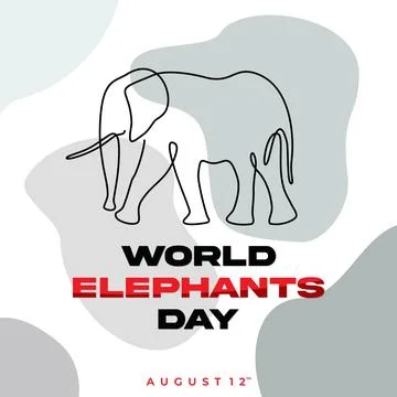 World Elephant Day continuous line design template background Stock Illustration