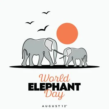 World Elephant Day continuous line design template background Stock Illustration