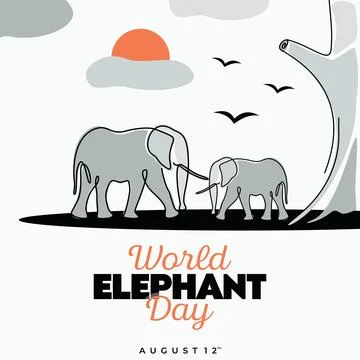World Elephant Day continuous line design template background Stock Illustration