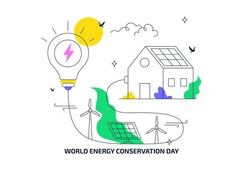 World Energy Conservation Day Vector Illustration Featuring Renewable Energ.. Stock Illustration