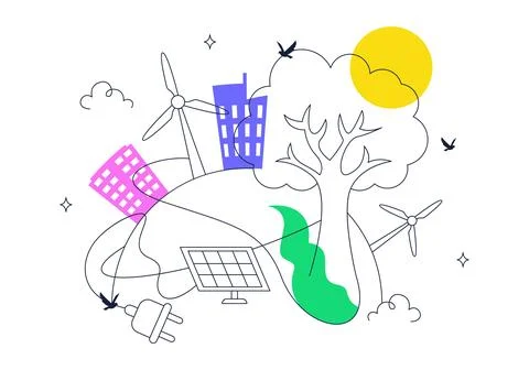 World Energy Conservation Day Vector Illustration Featuring Renewable Energ.. Stock Illustration